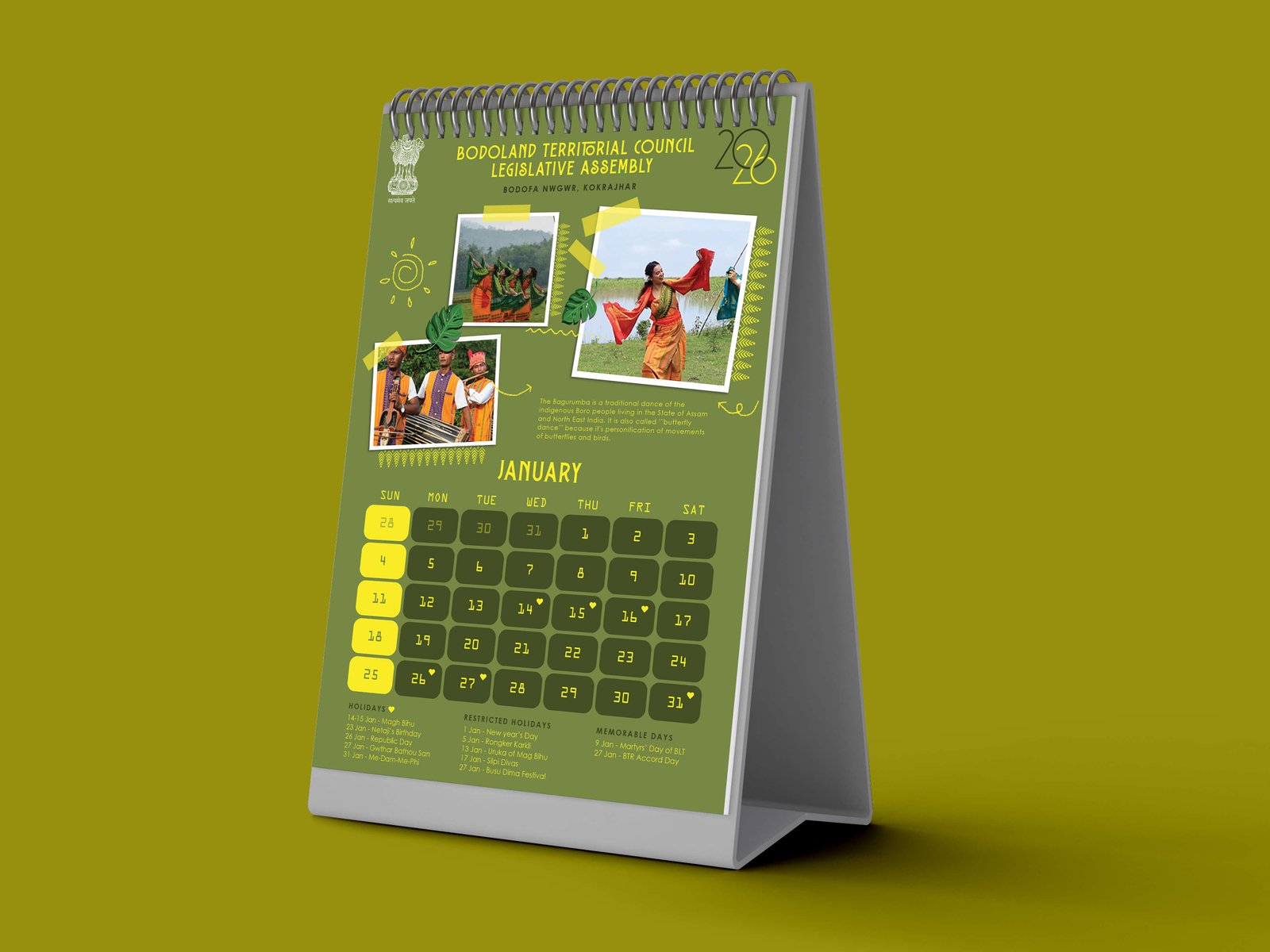 Bodoland Territorial Council table calendar mockup
